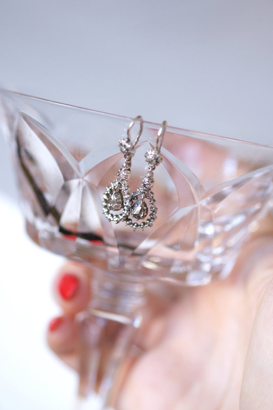 Antique drops earrings, silver and rose cut diamonds - Galerie Pénélope