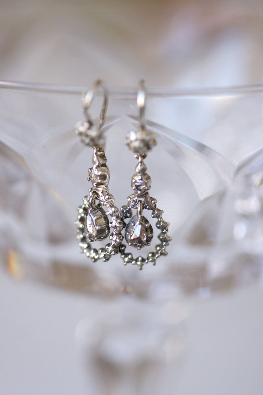 Antique drops earrings, silver and rose cut diamonds - Galerie Pénélope
