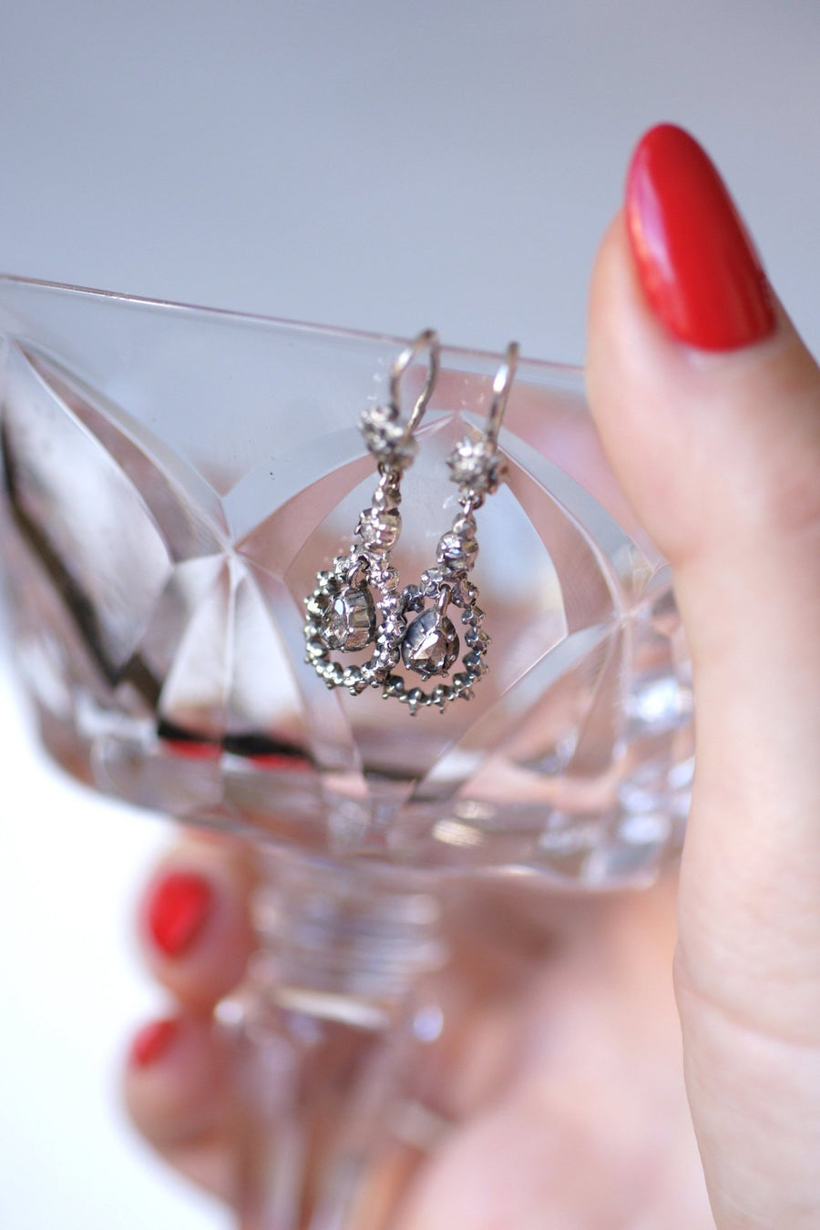 Antique drops earrings, silver and rose cut diamonds - Galerie Pénélope