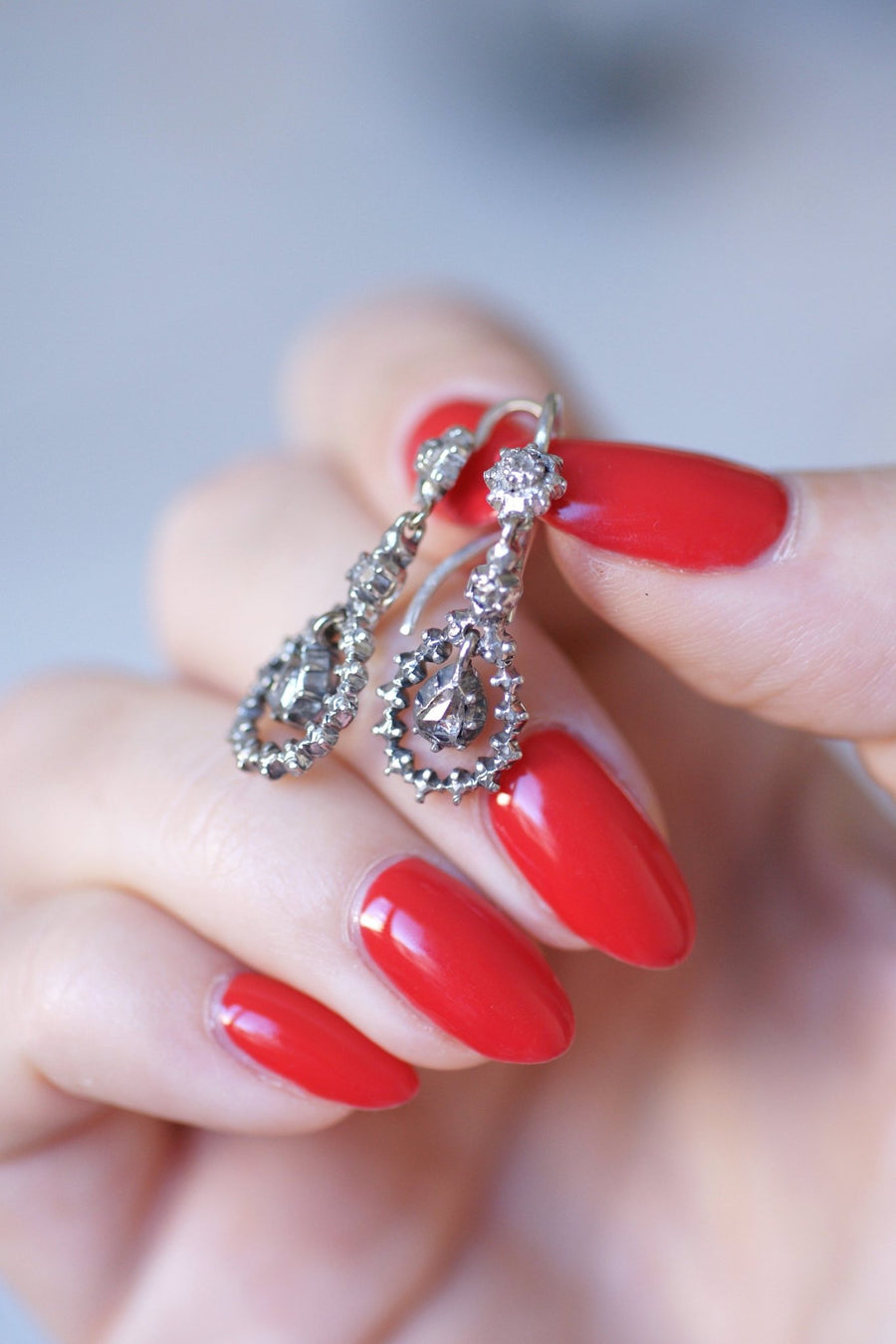 Antique drops earrings, silver and rose cut diamonds - Galerie Pénélope