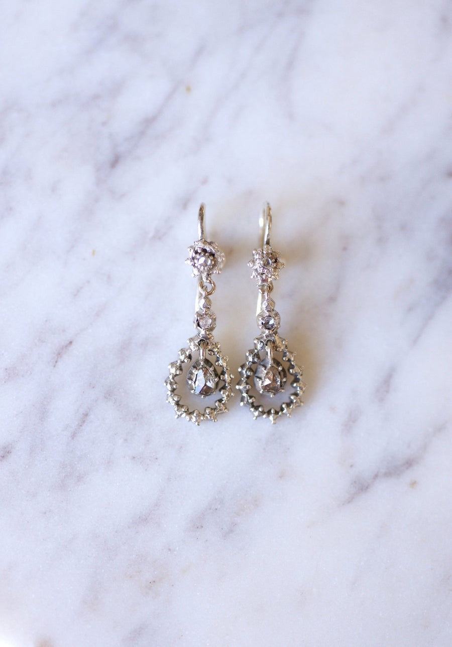 Antique drops earrings, silver and rose cut diamonds - Galerie Pénélope