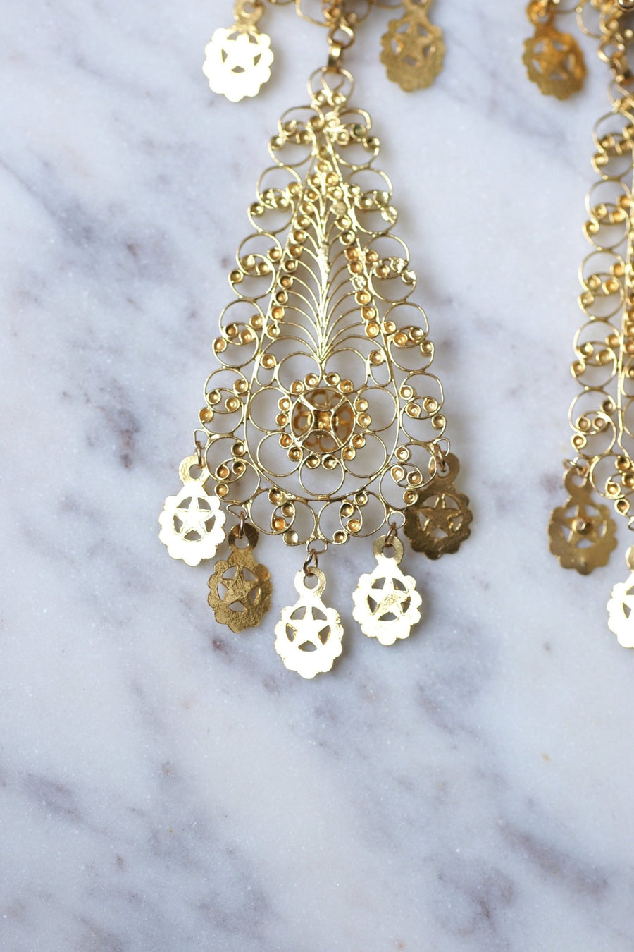 Filigree yellow gold drop earrings, vintage - Galerie Pénélope
