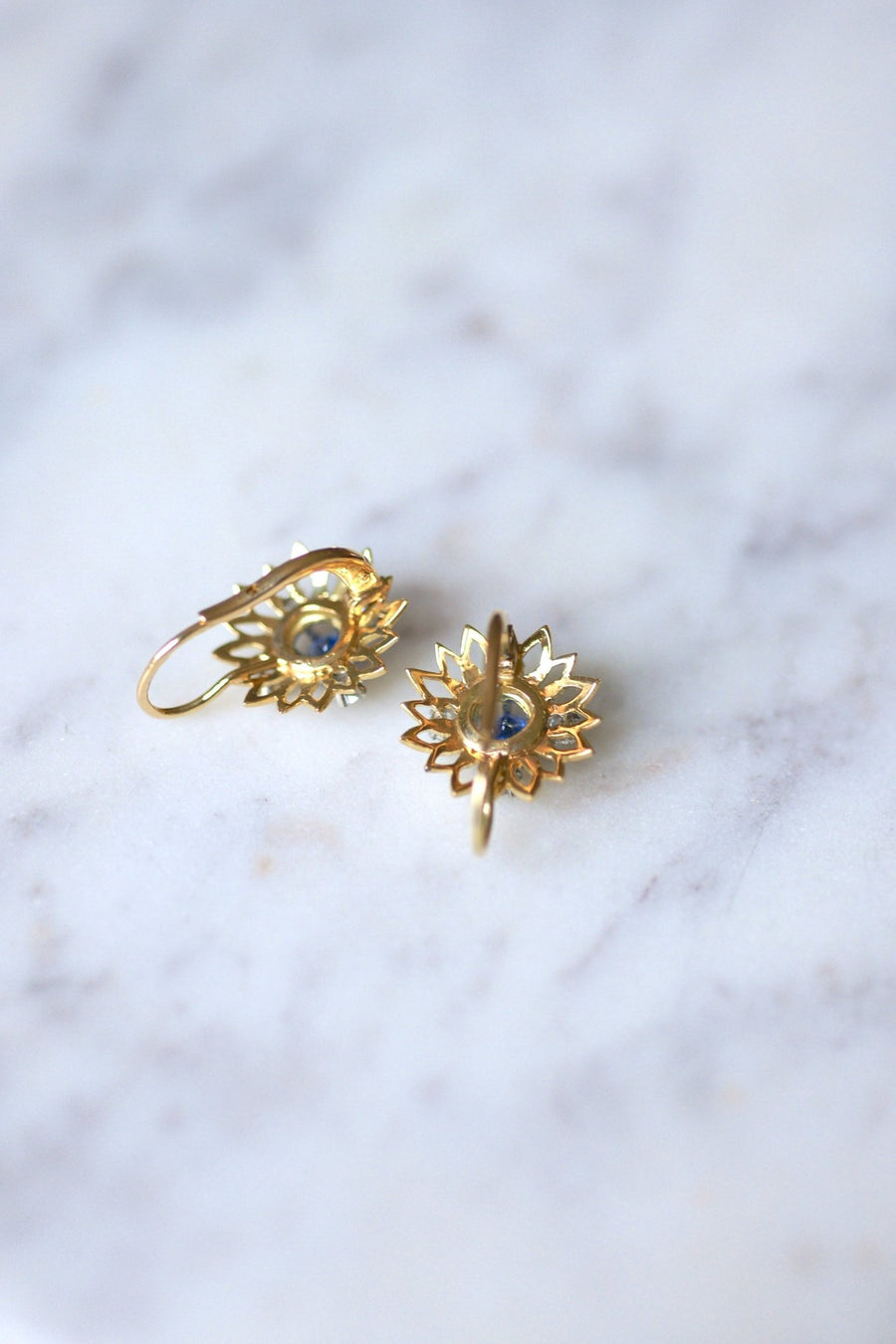 Vintage gold, sapphire and diamond daisy earrings - Penelope Gallery