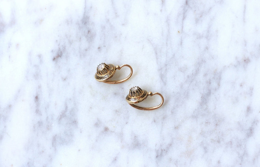 Greek meander earrings with diamonds - Galerie Pénélope