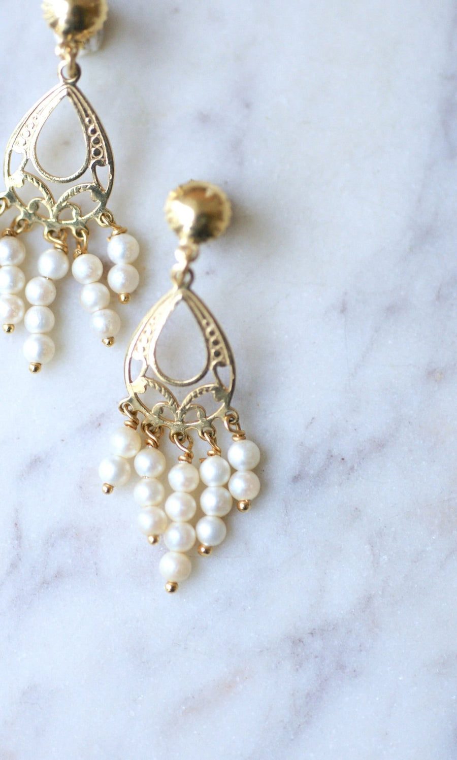 Yellow gold and pearl fringe earrings - Penelope Gallery