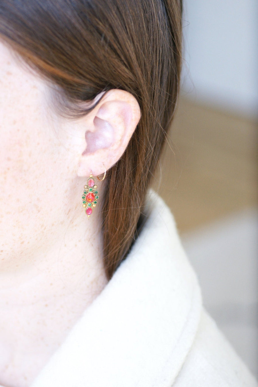 Gold and rhinestone Poissardes earrings - Galerie Pénélope