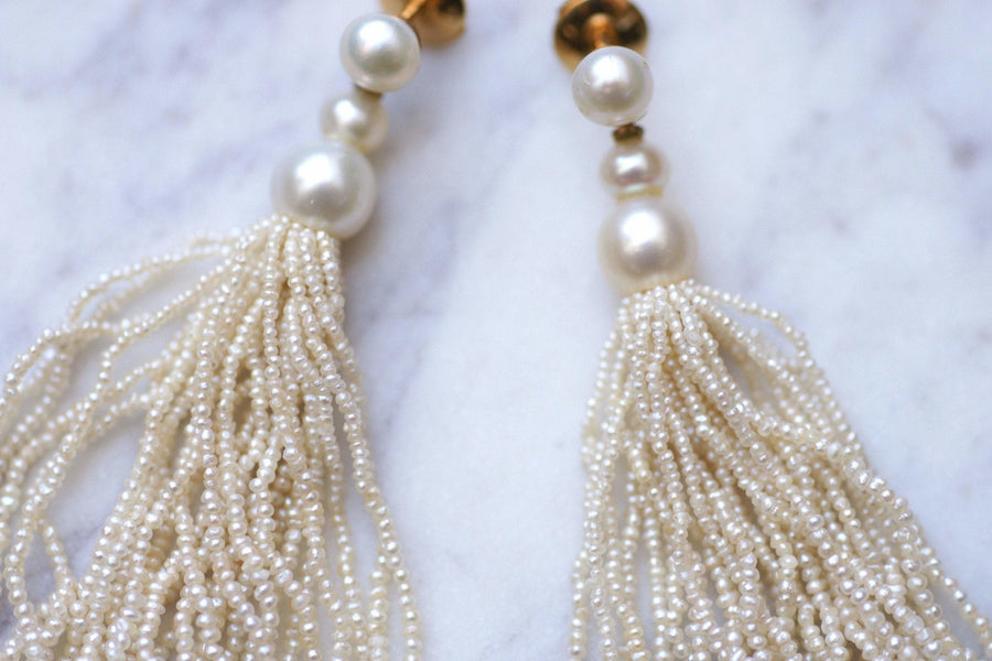 Gold and cultured pearl pompom earrings - Galerie Pénélope