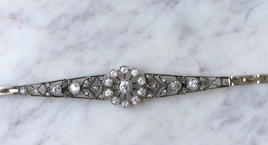 Antique daisy bracelet in pink gold, silver and diamonds - Penelope Gallery