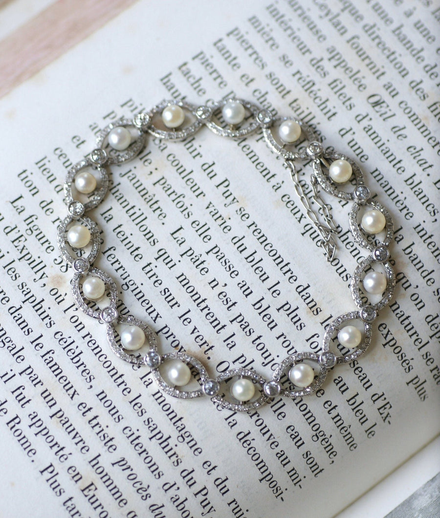 Art Deco platinum, diamonds, and pearls bracelet - Penelope Gallery