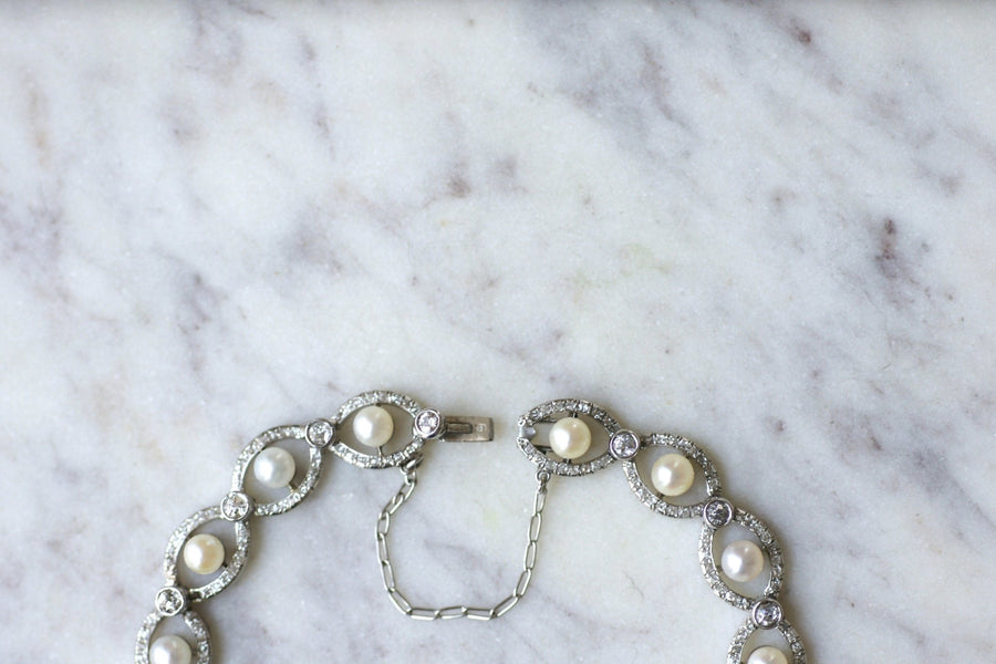 Art Deco platinum, diamonds, and pearls bracelet - Penelope Gallery