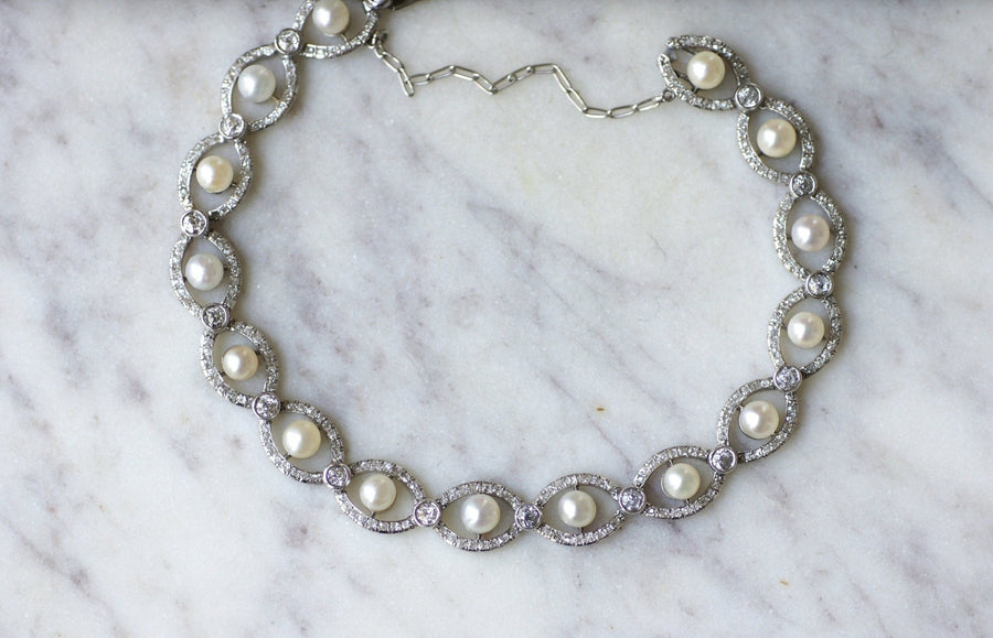 Art Deco platinum, diamonds, and pearls bracelet - Penelope Gallery