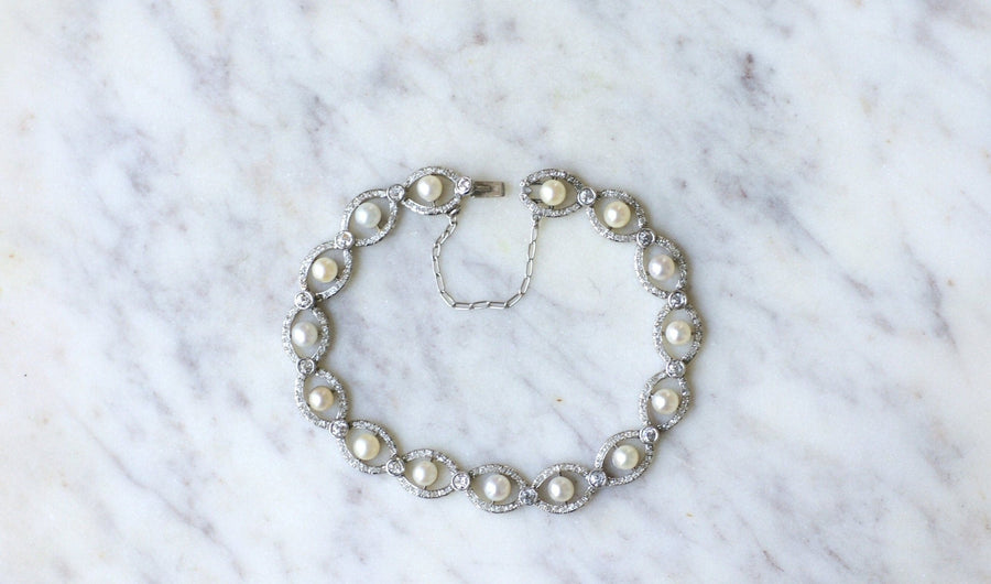 Art Deco platinum, diamonds, and pearls bracelet - Penelope Gallery