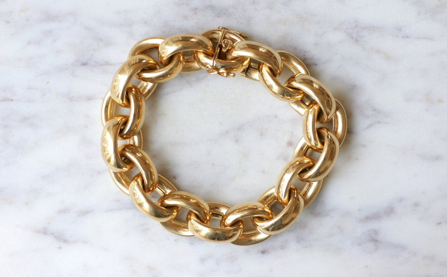 Big mesh bracelet with gold curb chain - Penelope Gallery