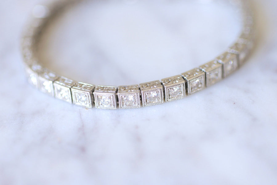 Art Deco line bracelet in platinum and diamonds, 3.30 Cts - Galerie Pénélope