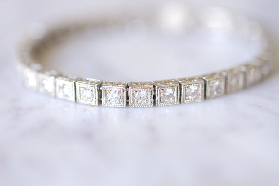 Art Deco line bracelet in platinum and diamonds, 3.30 Cts - Galerie Pénélope