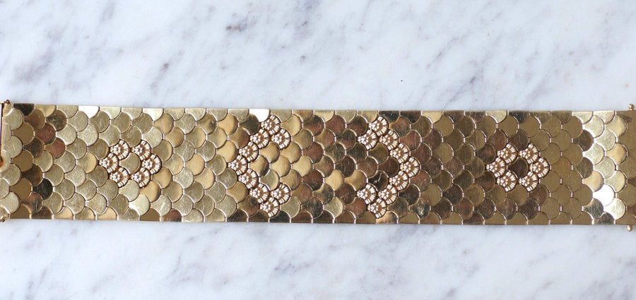 Yellow gold flexible scale cuff bracelet - Penelope Gallery