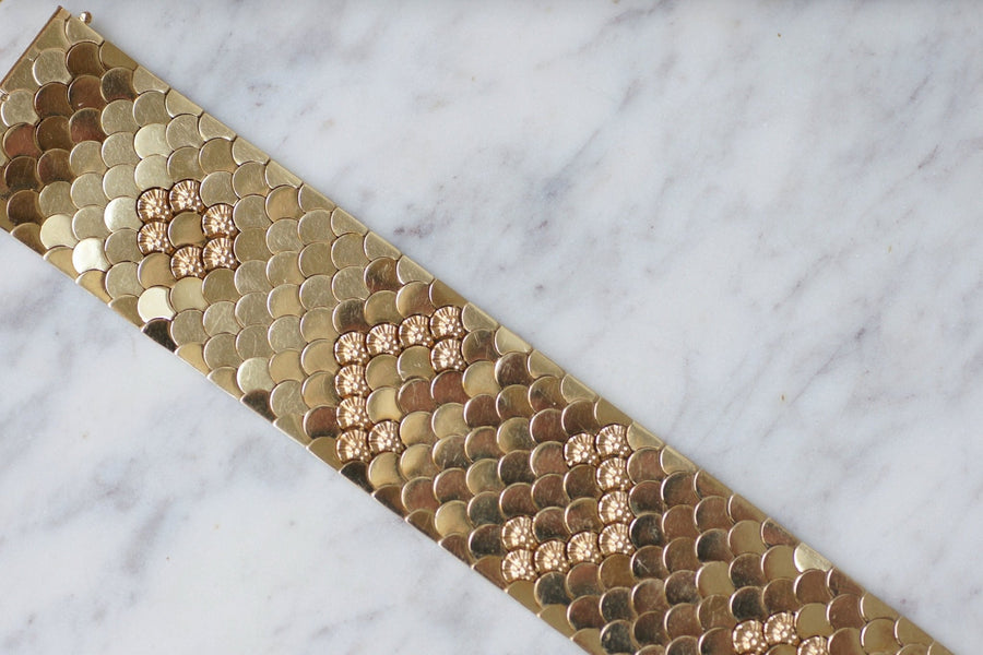 Yellow gold flexible scale cuff bracelet - Penelope Gallery