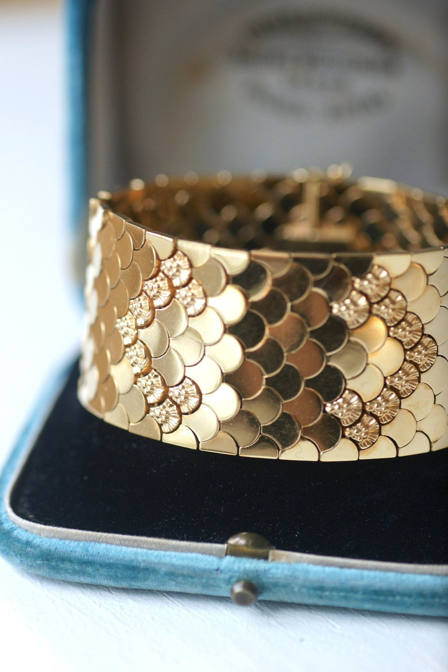Yellow gold flexible scale cuff bracelet - Penelope Gallery