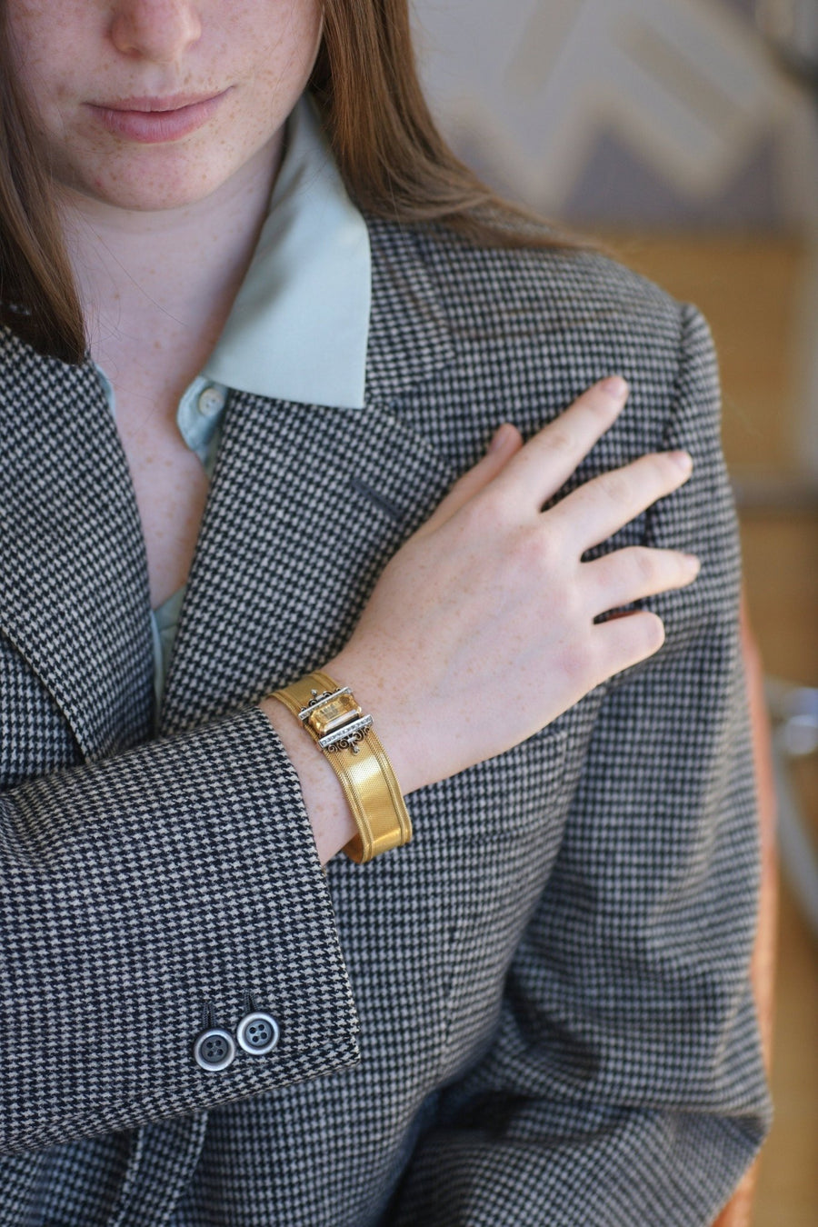 Milanese mesh cuff bracelet with diamonds and citrine - Penelope Gallery