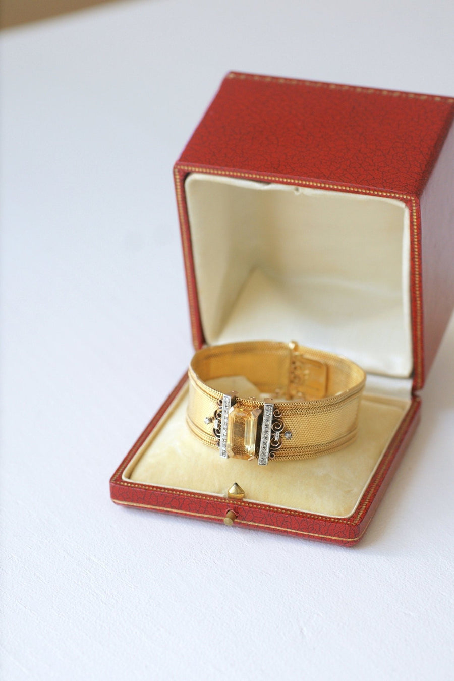 Milanese mesh cuff bracelet with diamonds and citrine - Penelope Gallery