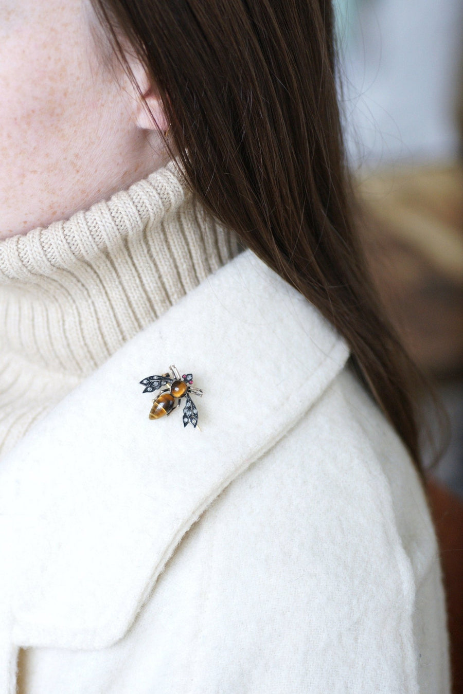 Antique tiger eye and diamond brooch - Penelope Gallery