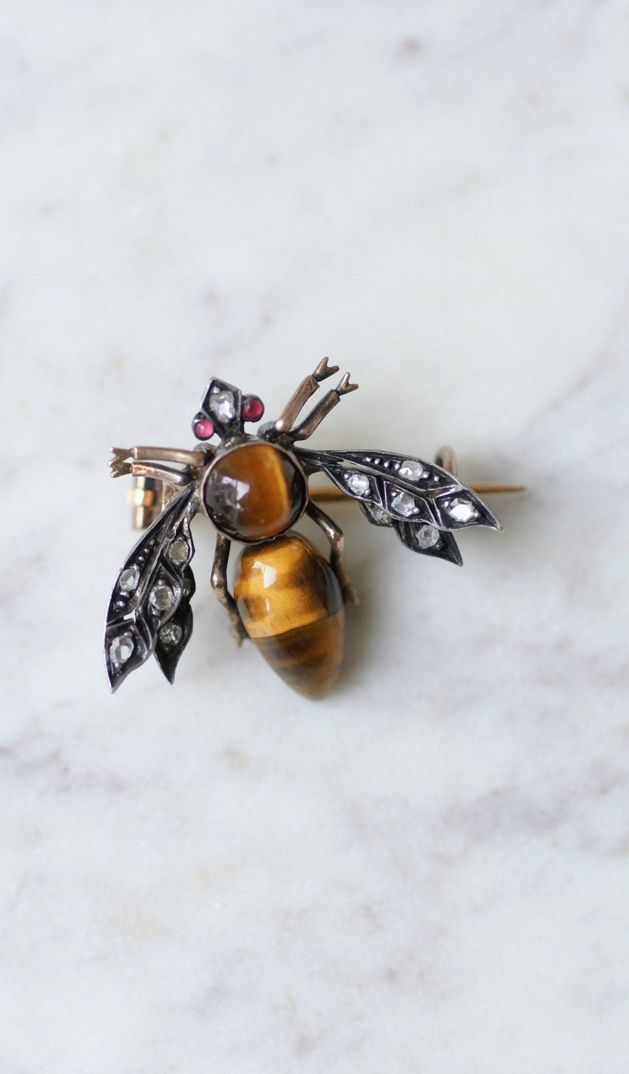 Antique tiger eye and diamond brooch - Penelope Gallery