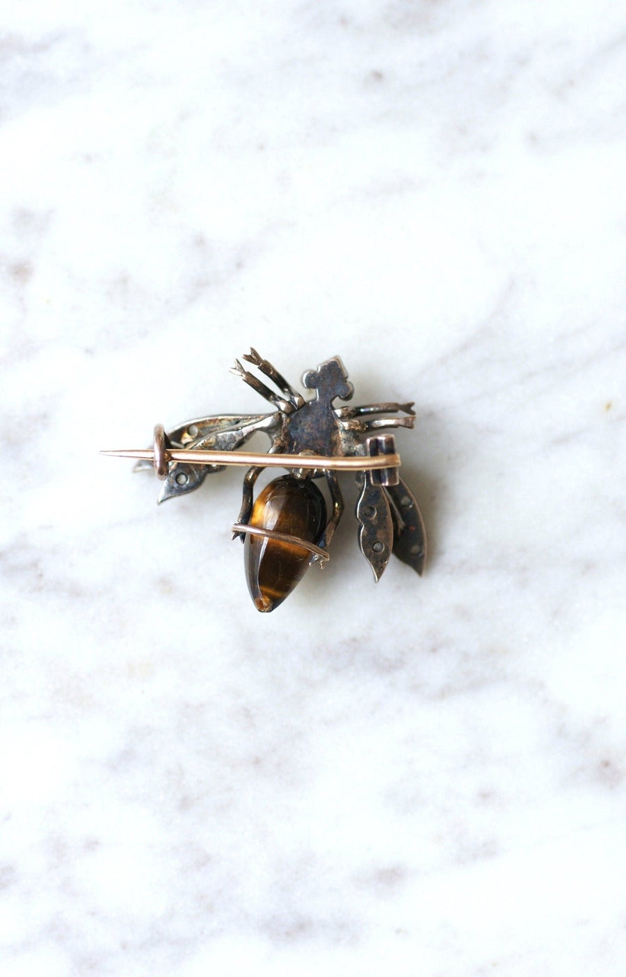 Antique tiger eye and diamond brooch - Penelope Gallery