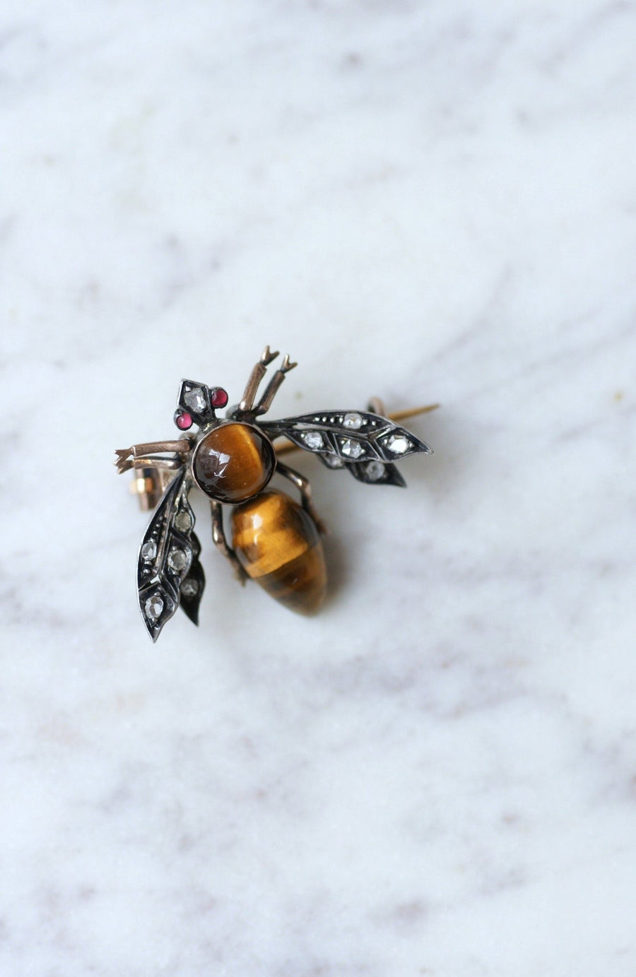 Antique tiger eye and diamond brooch - Penelope Gallery