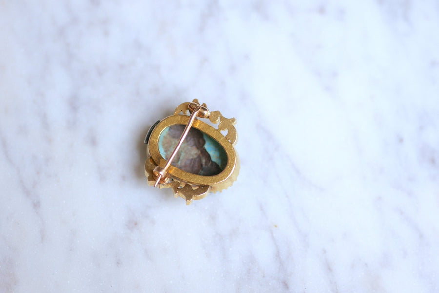 Antique gold brooch and turquoise cameo, Iran - Galerie Pénélope