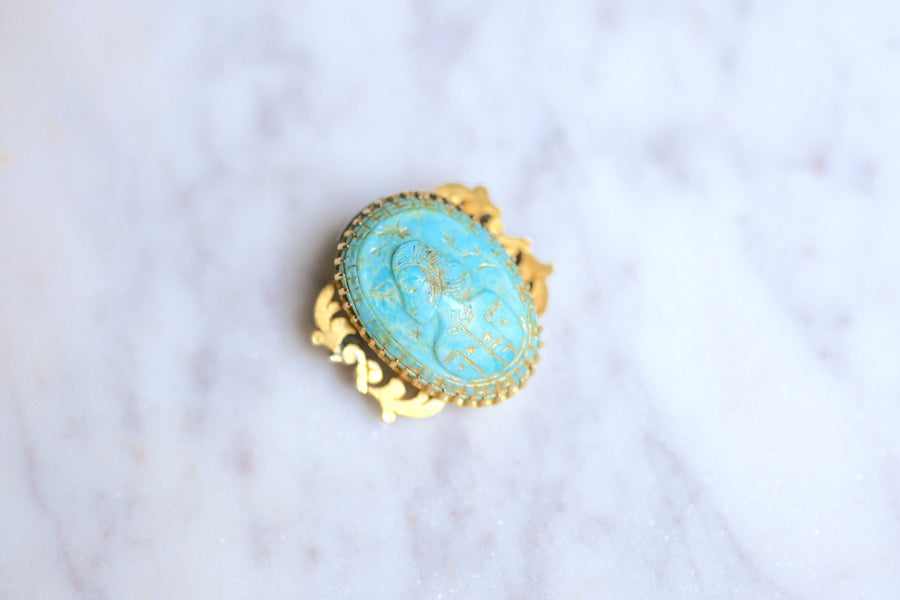 Antique gold brooch and turquoise cameo, Iran - Galerie Pénélope