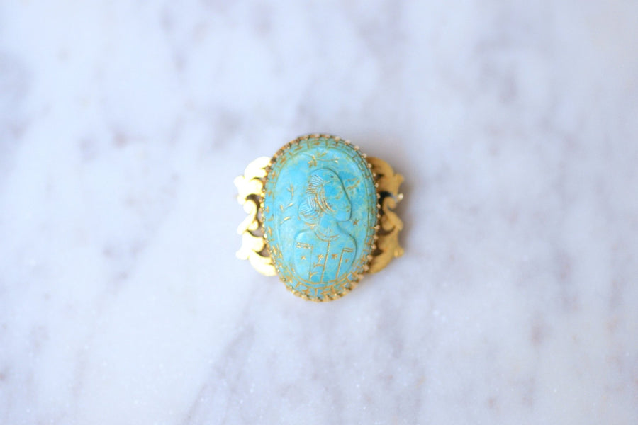 Antique gold brooch and turquoise cameo, Iran - Galerie Pénélope