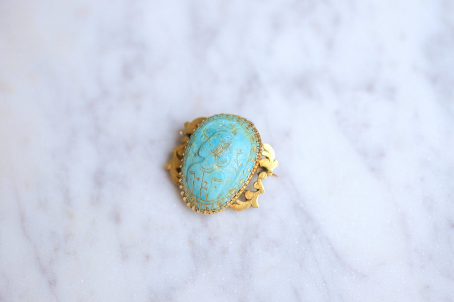 Antique gold brooch and turquoise cameo, Iran - Galerie Pénélope