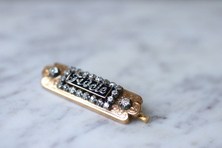 Antique "Fidèle" Brooch, Pink Gold and Diamonds - Penelope Gallery