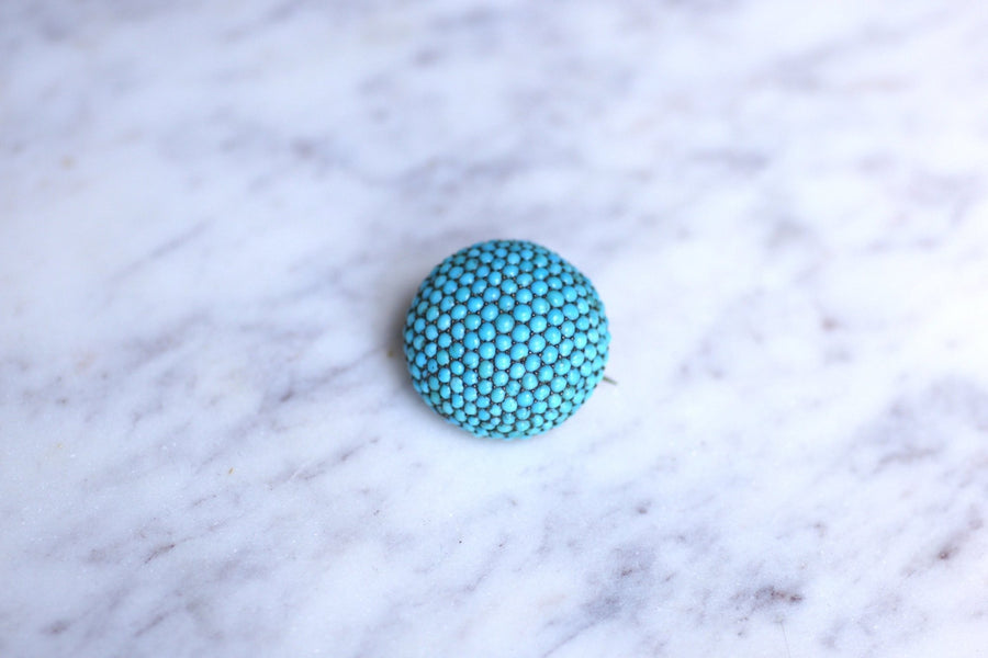Antique gold and silver ball brooch with turquoise pavé - Galerie Pénélope
