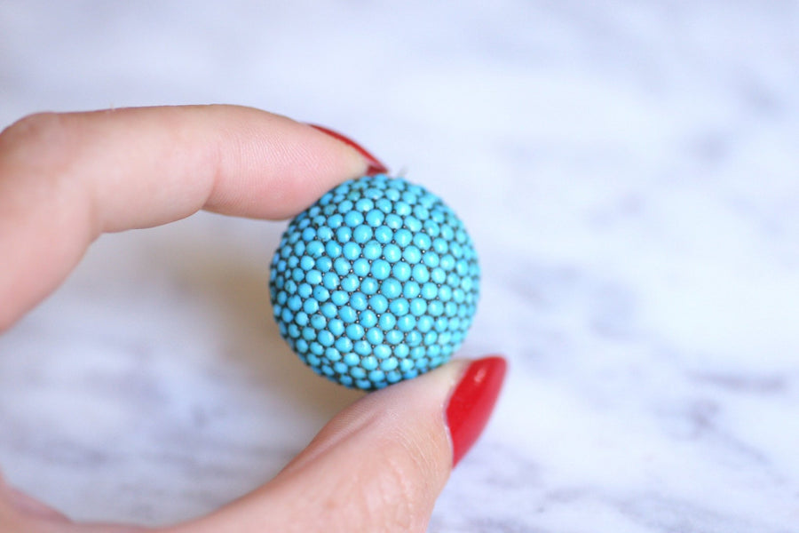Antique gold and silver ball brooch with turquoise pavé - Galerie Pénélope