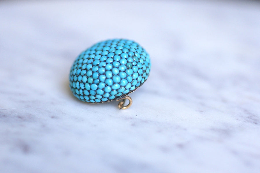 Antique gold and silver ball brooch with turquoise pavé - Galerie Pénélope