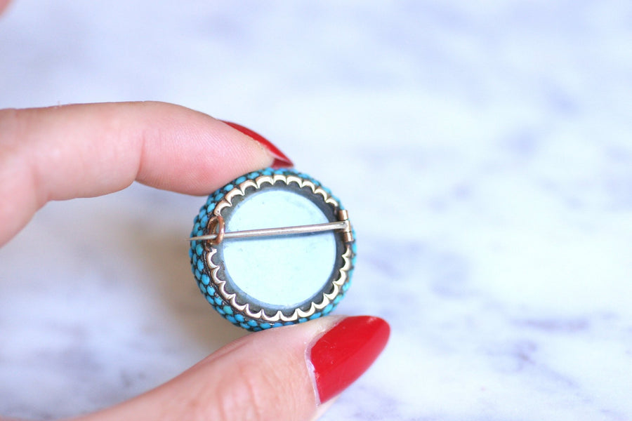 Antique gold and silver ball brooch with turquoise pavé - Galerie Pénélope
