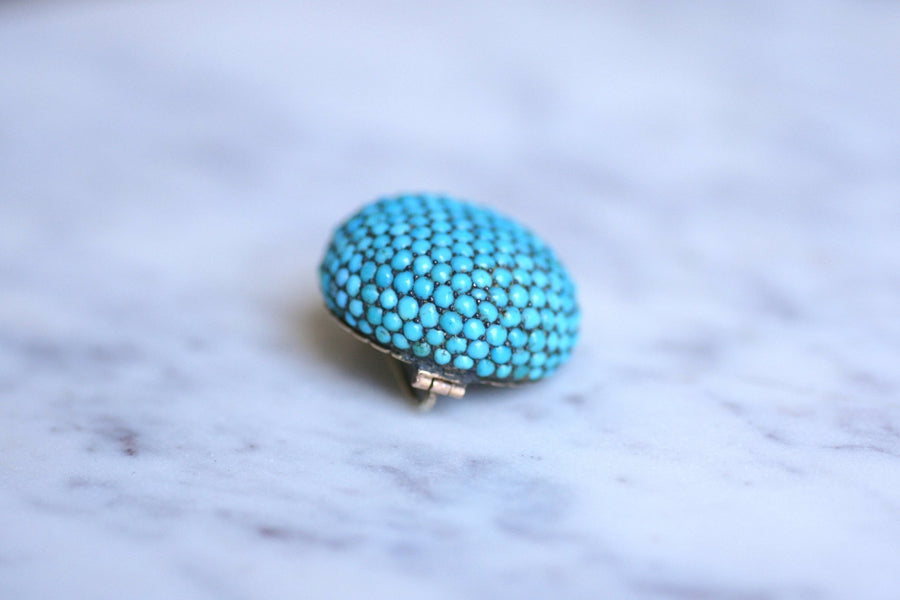 Antique gold and silver ball brooch with turquoise pavé - Galerie Pénélope