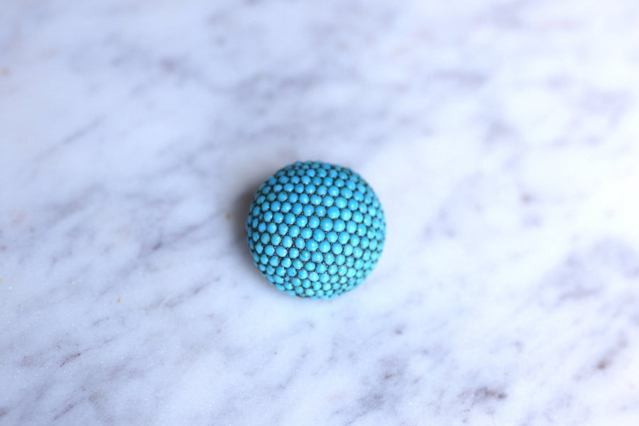 Antique gold and silver ball brooch with turquoise pavé - Galerie Pénélope