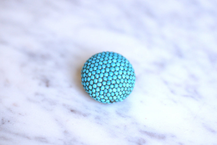 Antique gold and silver ball brooch with turquoise pavé - Galerie Pénélope