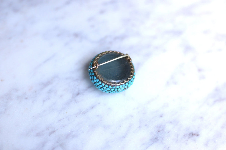 Antique gold and silver ball brooch with turquoise pavé - Galerie Pénélope