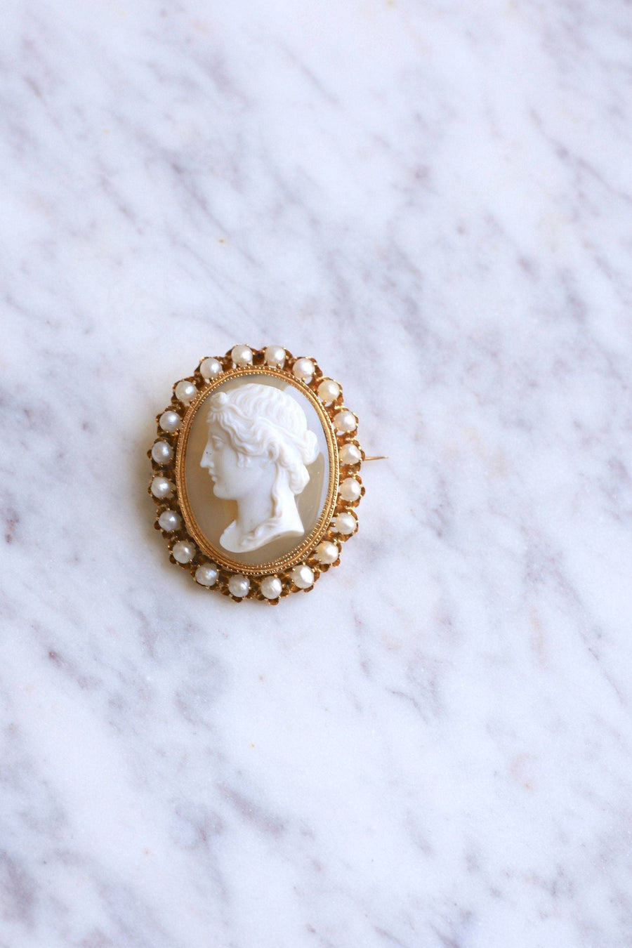 Agate and pearl cameo brooch - Galerie Pénélope
