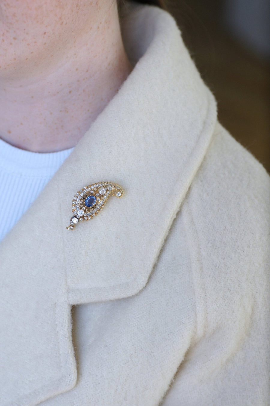 Diamond and sapphire paisley brooch - Galerie Pénélope