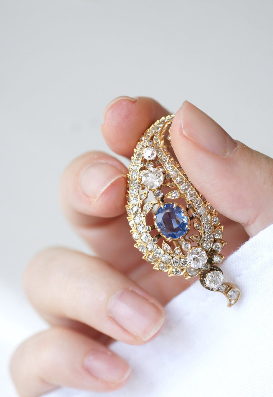 Diamond and sapphire paisley brooch - Galerie Pénélope