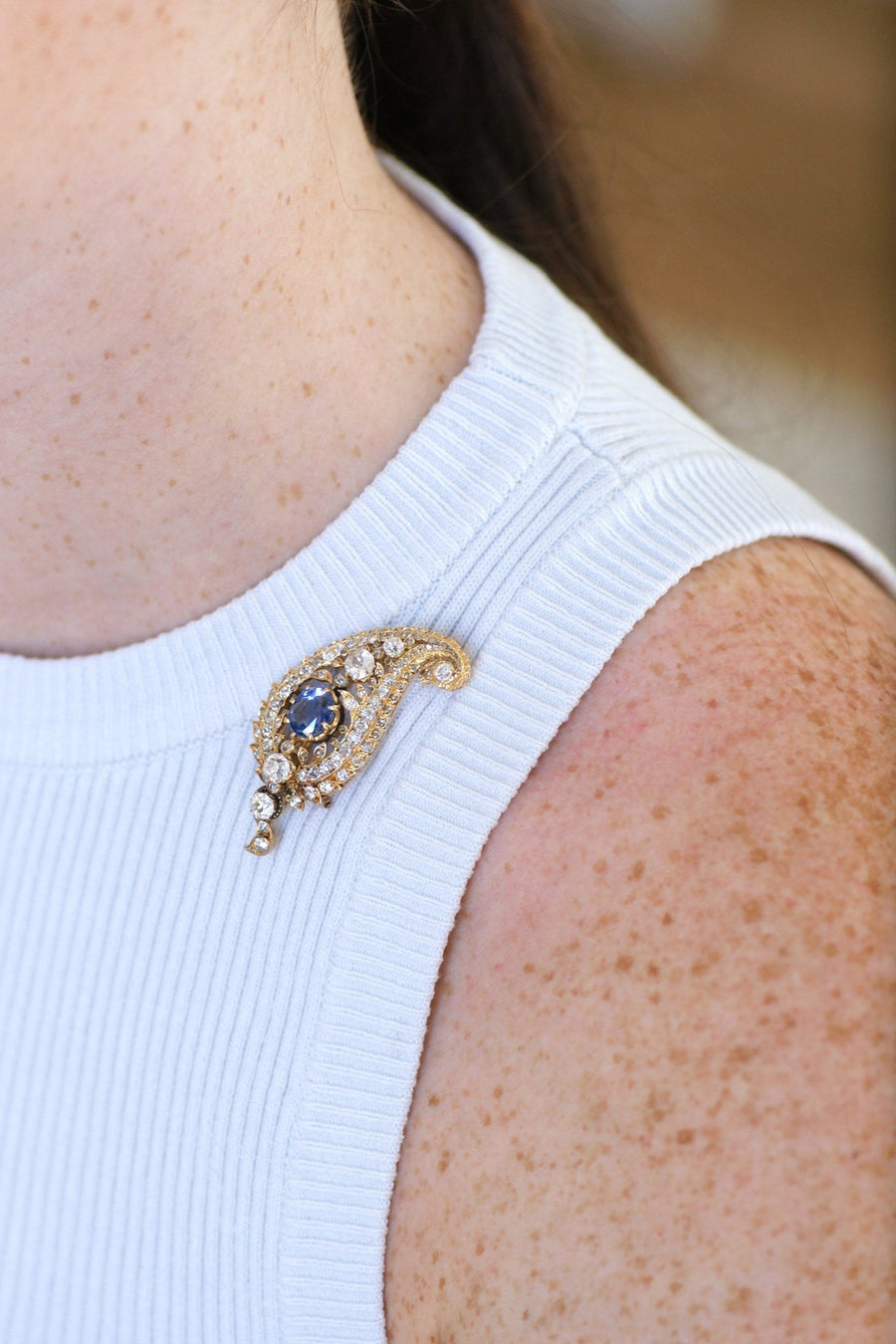 Diamond and sapphire paisley brooch - Galerie Pénélope