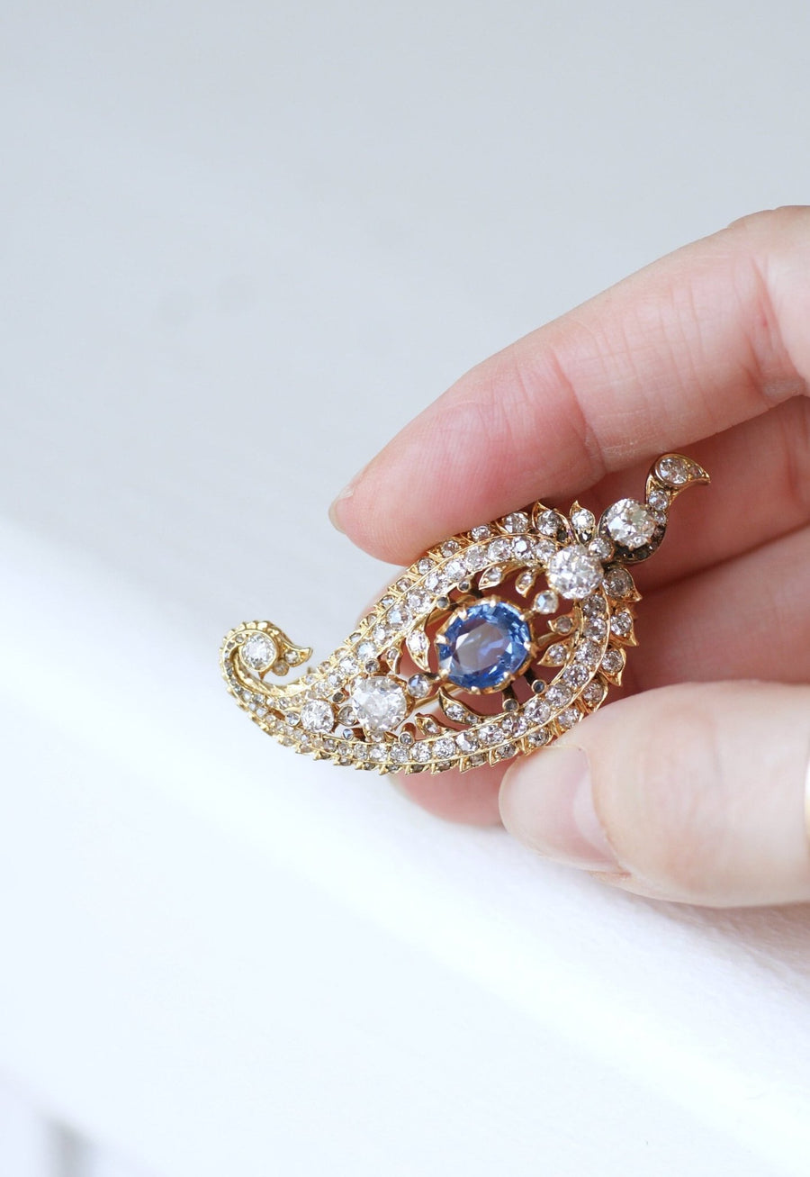 Diamond and sapphire paisley brooch - Galerie Pénélope