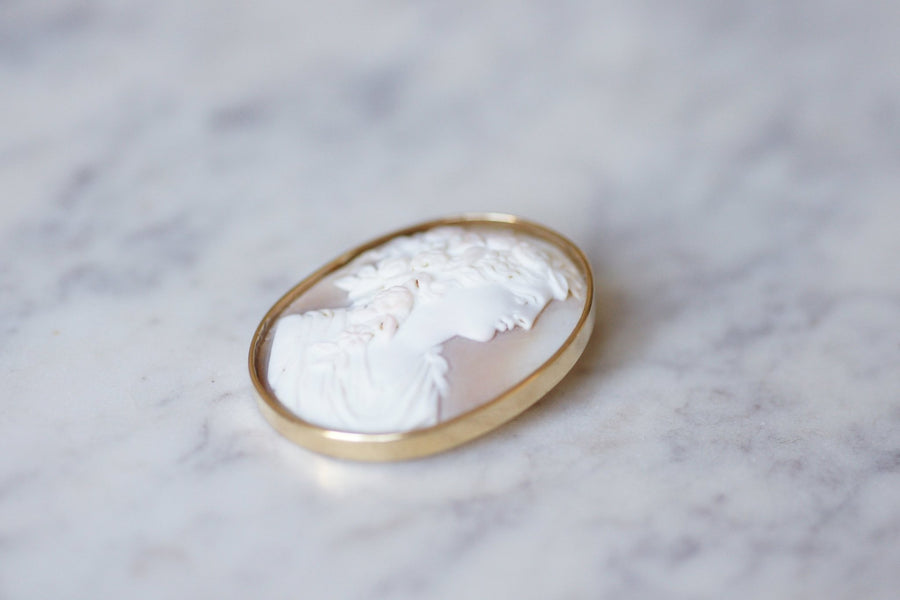 Oval yellow gold and shell cameo pendant brooch - Galerie Pénélope
