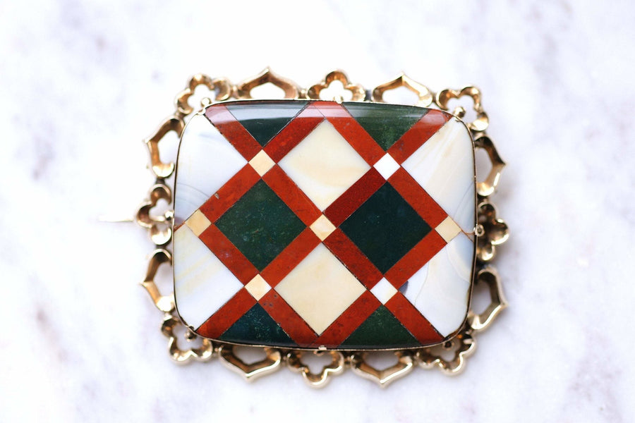 Antique 9Kt gold and Florentine micro mosaic plaque brooch - Galerie Pénélope