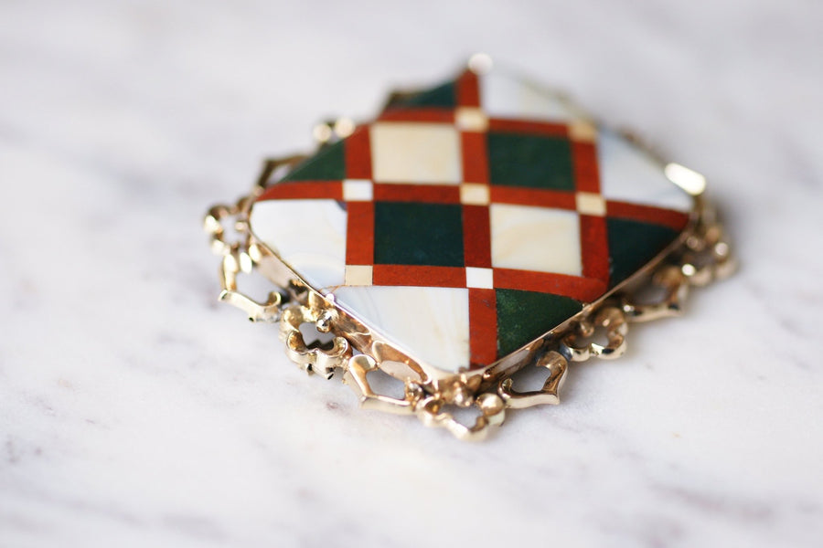 Antique 9Kt gold and Florentine micro mosaic plaque brooch - Galerie Pénélope