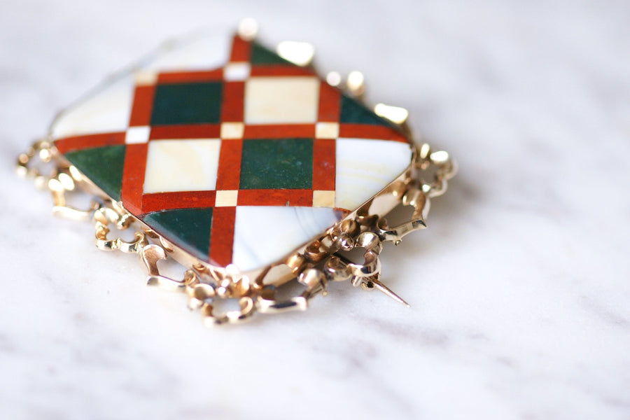 Antique 9Kt gold and Florentine micro mosaic plaque brooch - Galerie Pénélope